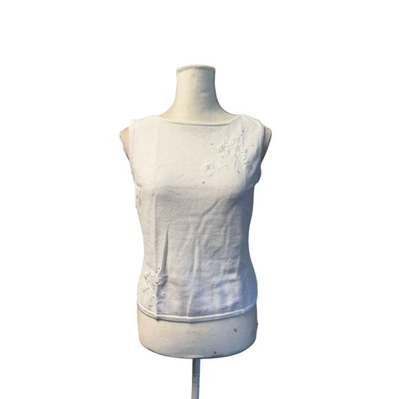 Jason Maxwell boatneck Cream Knit Pearl Embroidered women Blouse sz L - Picture 10 of 10